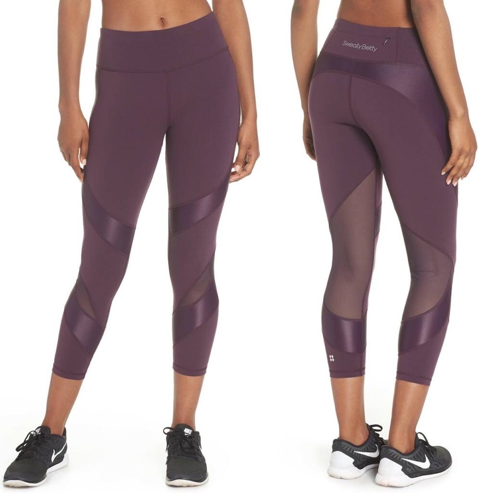 Women's Purple Power Wetlook Mesh 7/8 Workout Leggings